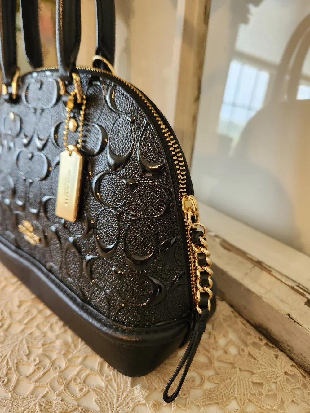 Coach Black Signature Dome Satchel F27597 LIKE NEW